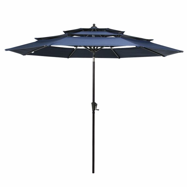 10ft Patio Umbrella Outdoor 3 Tier Vented Market Table Umbrella with 1.5 Aluminum Pole and 8 Sturdy Ribs, (Dark Blue)
