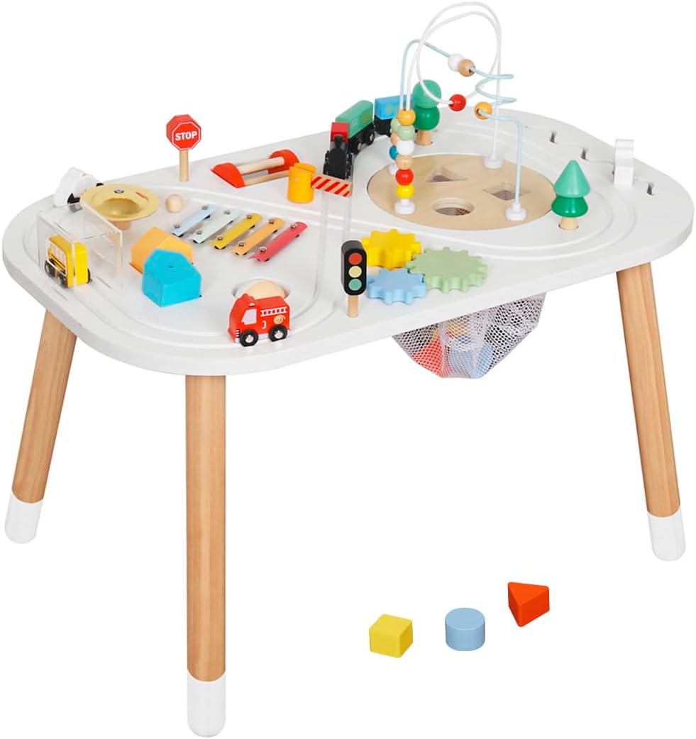 Touch Us Wooden Activity Table for Toddlers – Montessori Toy with Bead Mazes, Gears & Xylophone, Ages 12 Months+