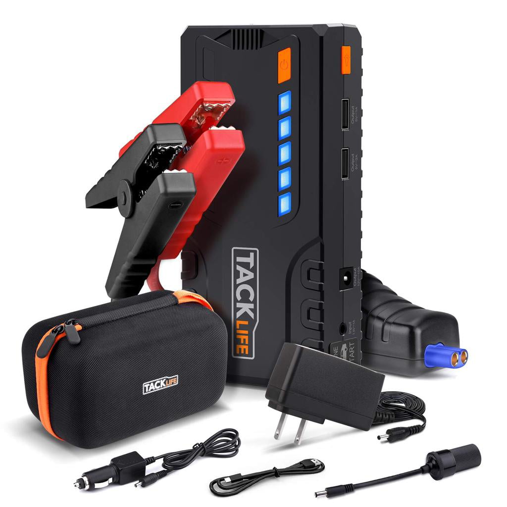 Tacklife T6 800A 18000mAh Car Jump Starter for 7.0L Gas & 5.5L Diesel Engines with Quick Charge, LCD Display, Safety Features, Orange