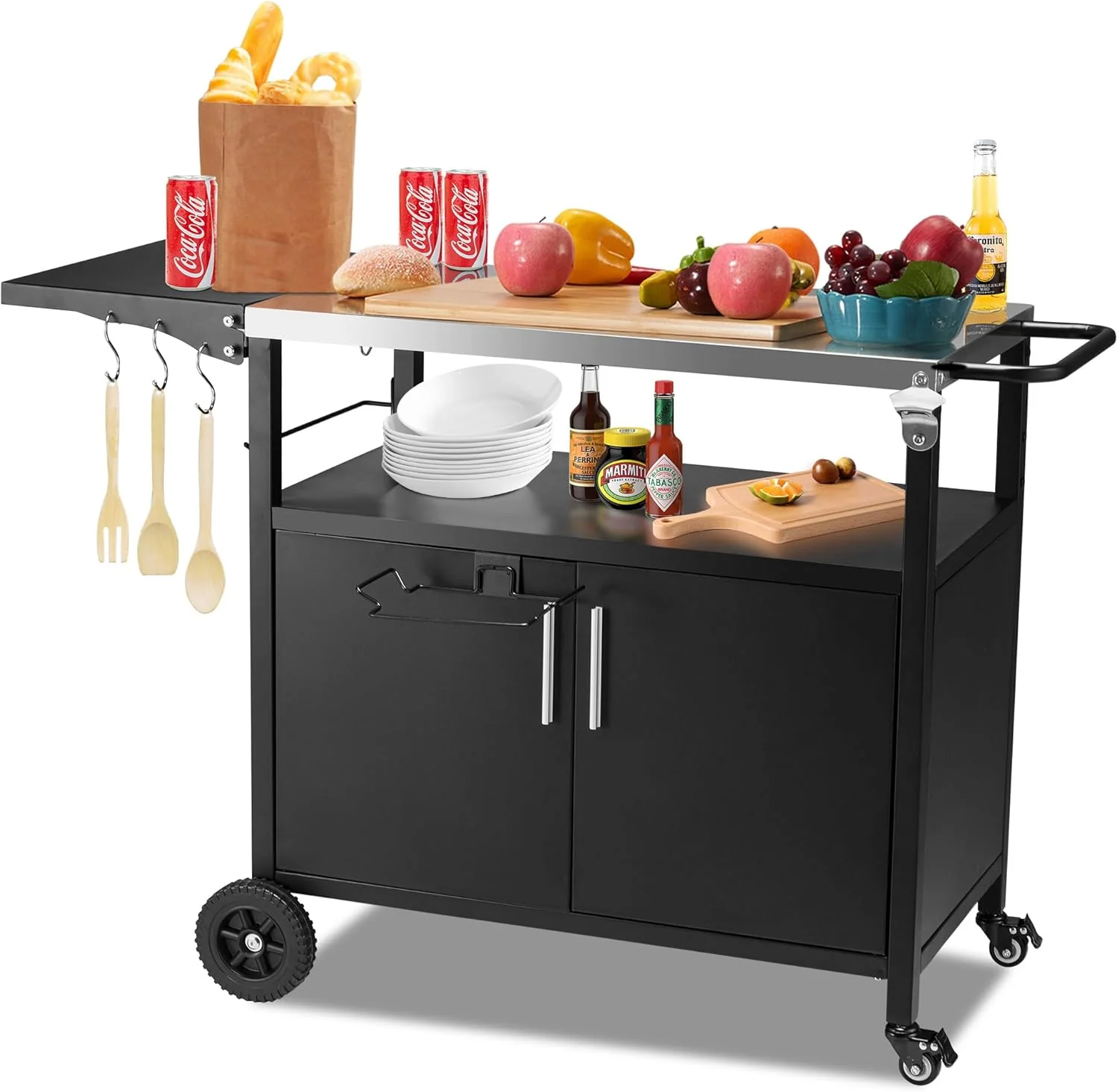 Outdoor Grill Cart - Pizza Oven Stand Table with Wheels