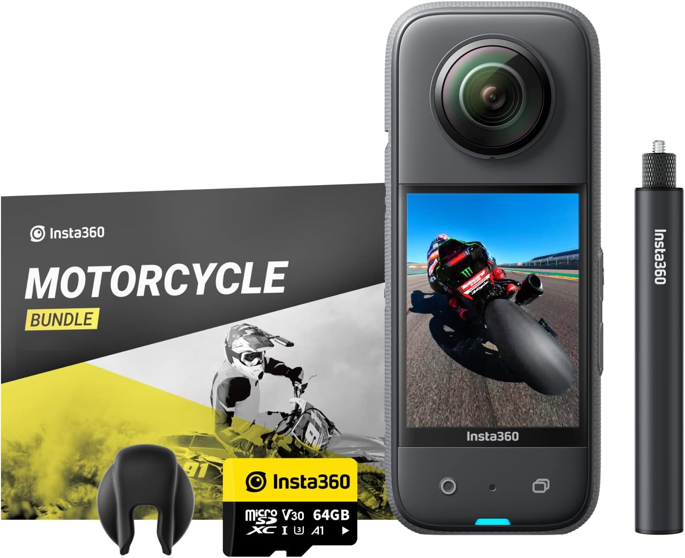 Insta360 X3 Motorcycle Kit- Waterproof 360 Action Camera with 1/2′′ 48MP Sensors