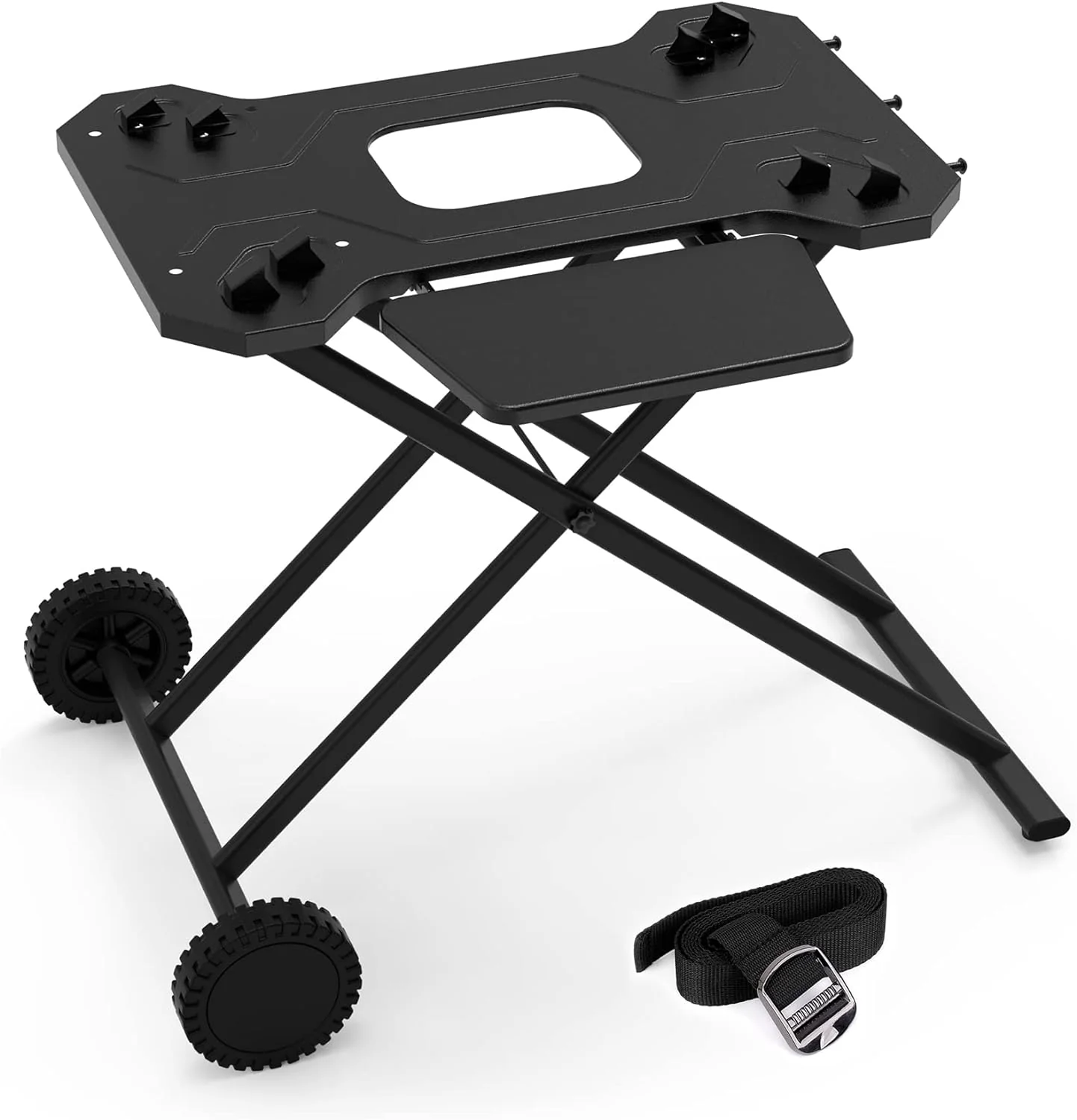 Portable Grill Cart for Weber Q Series Gas Grills by - Upgraded Outdoor Grill Stand with Hooks and Folding Shelf