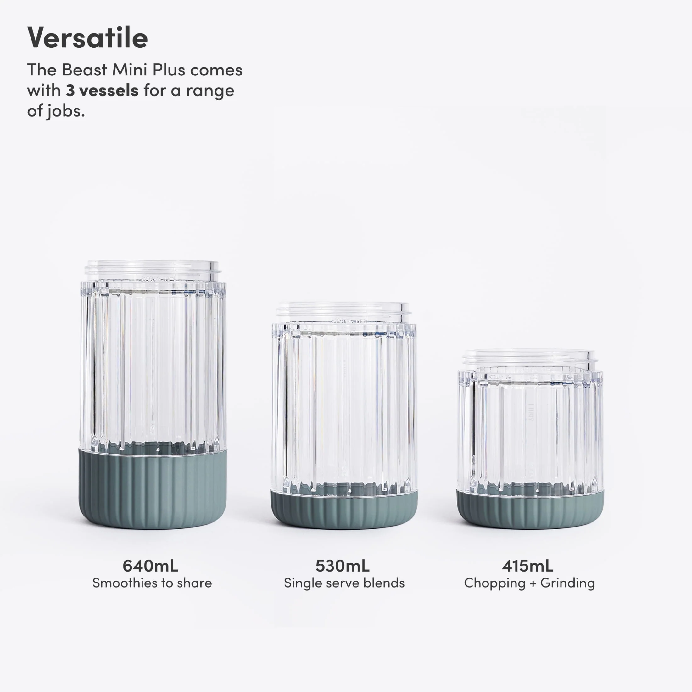 The Beast Mini® Blender Plus | Personal Countertop Blending for Smoothies, Shakes, Food Prep & Frozen Fruits & Veggies | Extra Portable Vessels, Straw Cap & Straws Included | 600W Motor (Mist)