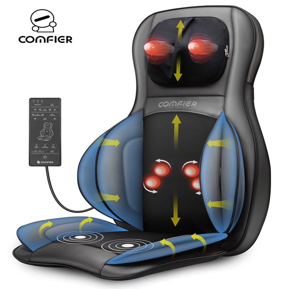 Comfier Shiatsu Neck & Back Massager with Heat, Air Compression & 2D/3D Modes – Massage Chair Pad