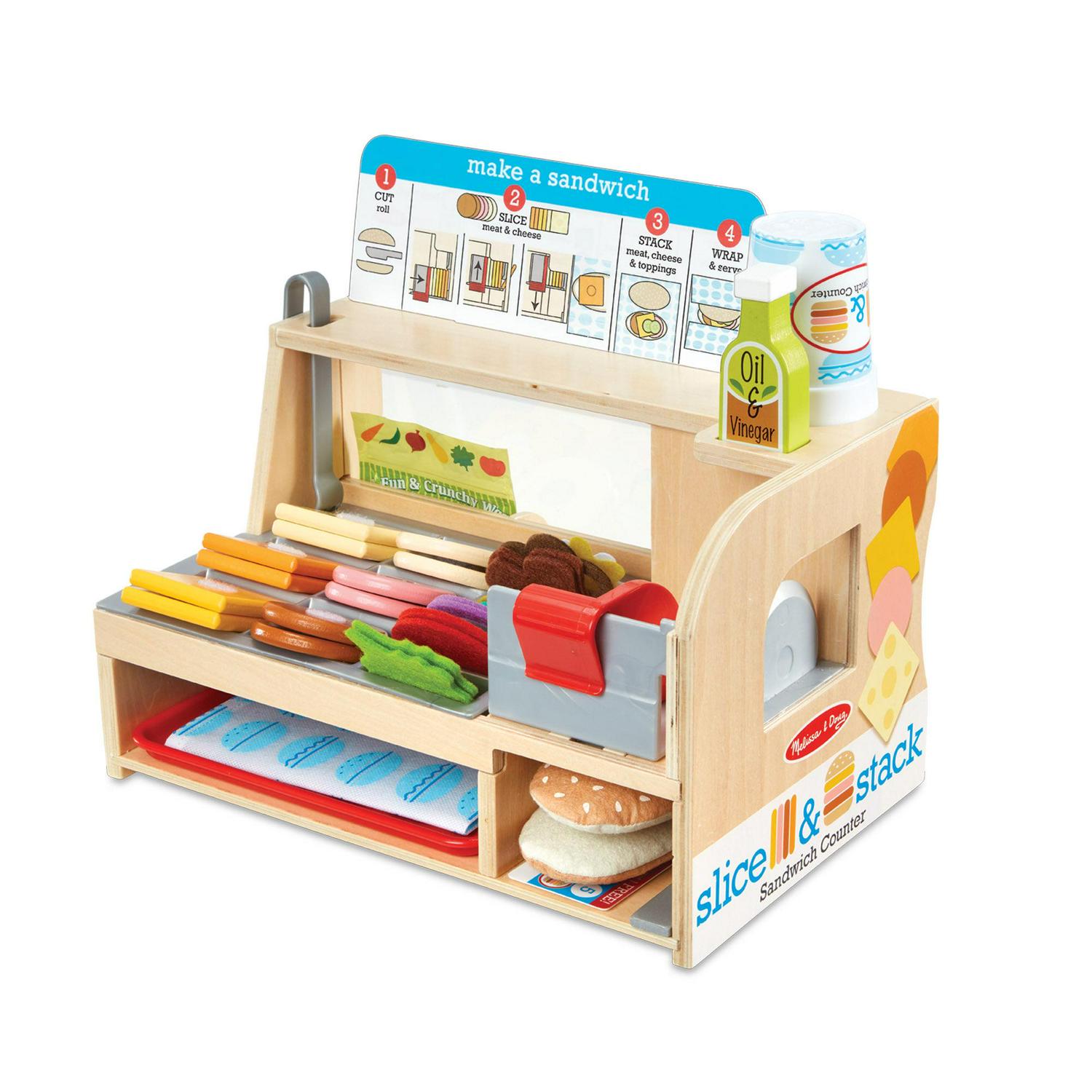 and Doug Wooden Slice and Stack Sandwich Counter with Deli Slicer a 56-Piece Pretend Play Food Pieces  sgtnighsdesigns