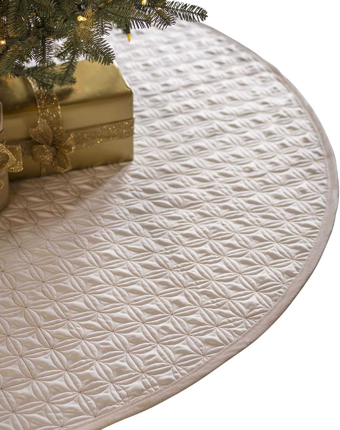 Balsam Hill Lancaster Wedding Ring Quilted Tree Skirt, 84 inches, Ivory White