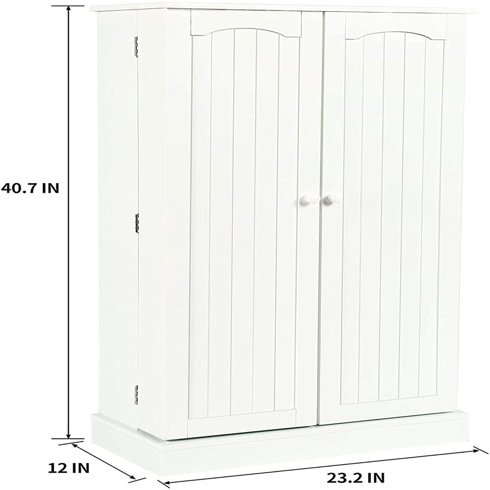 Homefort 41′′ Farmhouse Kitchen Pantry Cabinet, White Storage Unit with Adjustable Shelves and Door Pockets