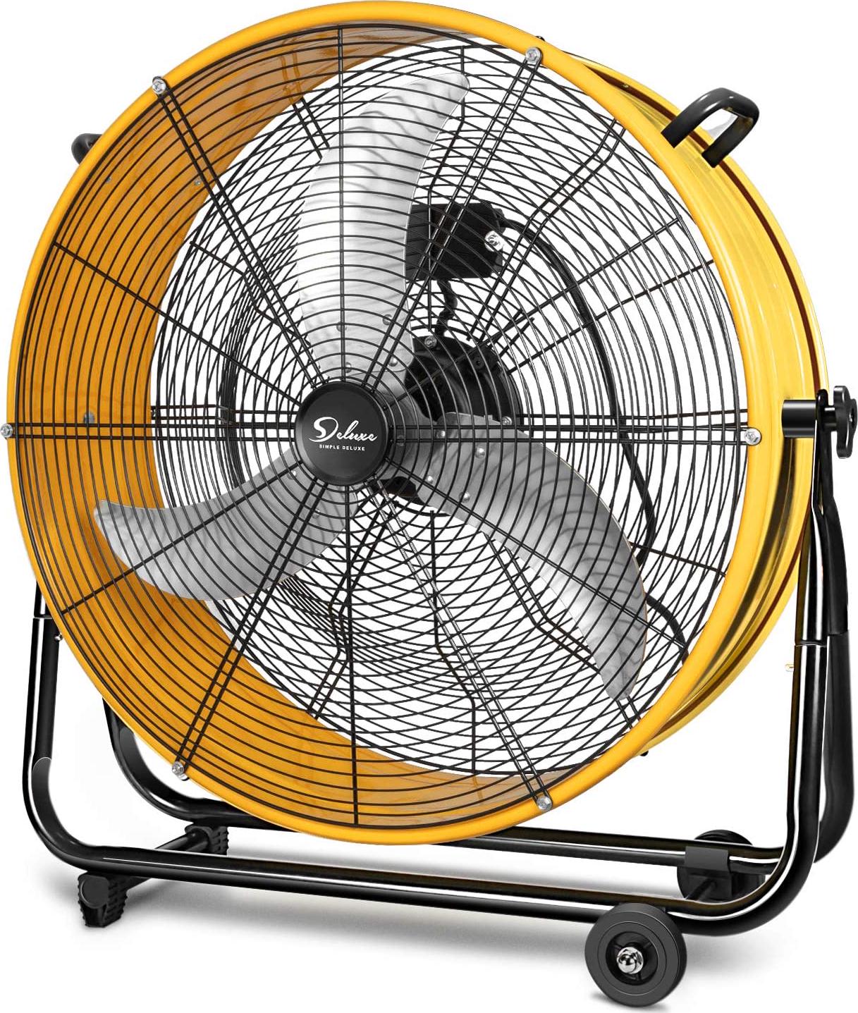 Simple Deluxe HIFANXDRUM24 24 Inch Heavy Duty Metal Industrial Drum Fan, 3 Speed Air Circulation for Warehouse, Greenhouse, Workshop, Patio, Factory and Basement ?High Velocity, Yellow, 1-Pack