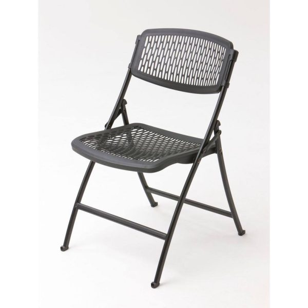 2FF004HDX Plastic Seat Folding Chair in Black (Set of 4)