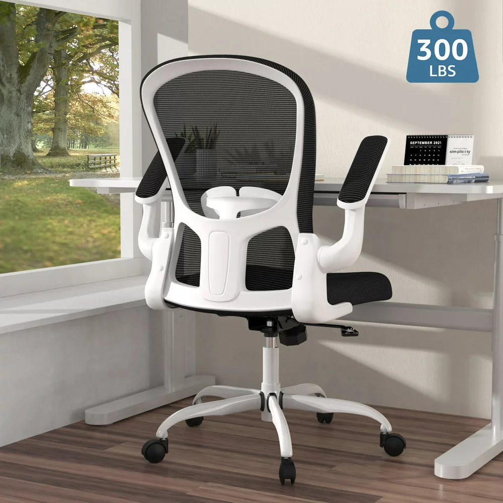 Silybon Ergonomic Office Chair, Comfort Home Office Task Chair with Flip-Up Arms and Adjustable Height