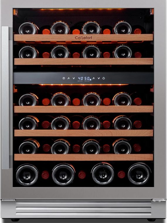 24” Wine Cooler Refrigerator – 46 Bottle Wine Fridge Dual Zone with Modern Touch Intelligent Digital 40°-65°F Low Noise, Built in or Freestanding Wine Cooler for Home and Kitchen