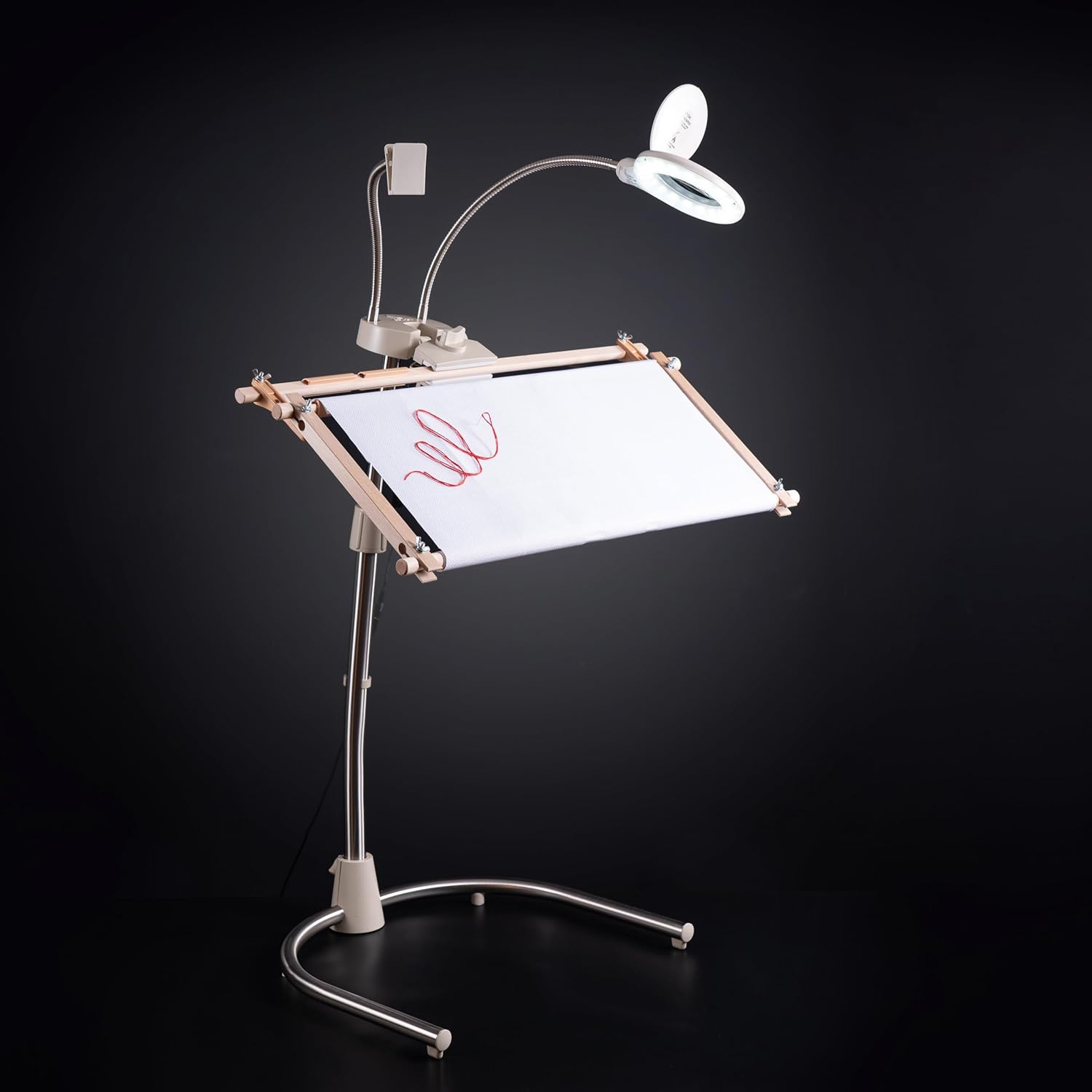 Daylight StitchSmart Adjustable Embroidery Hoop Stand, 360° Swivel, Foldable, White, Ideal for Cross-Stitch & Needlework