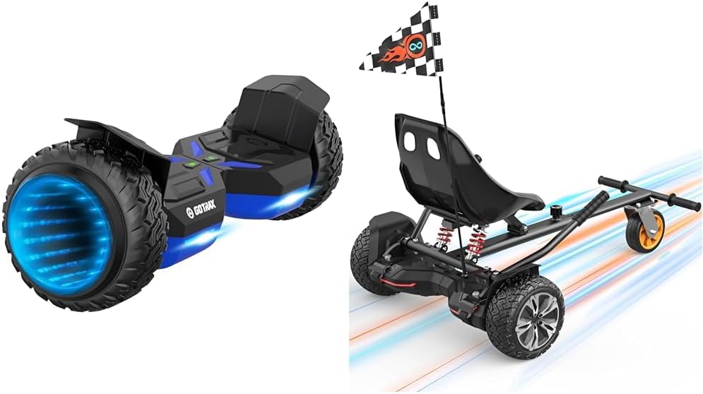 Hoverboard Bundle with 8.5′′ Offroad Tires, Music Speaker, 7.5mph & 7.5 Miles, UL2272 Certified and Gyroor Hoverboard Go Kart Attachment