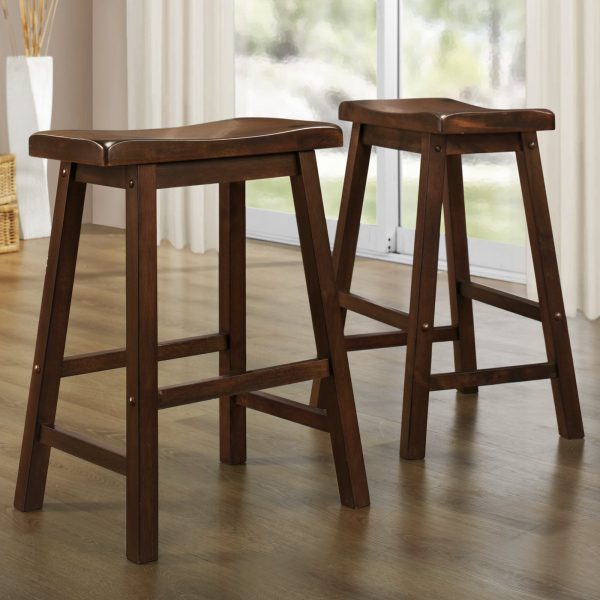24 in. Saddle Back Stool Warm Cherry- Set of 2