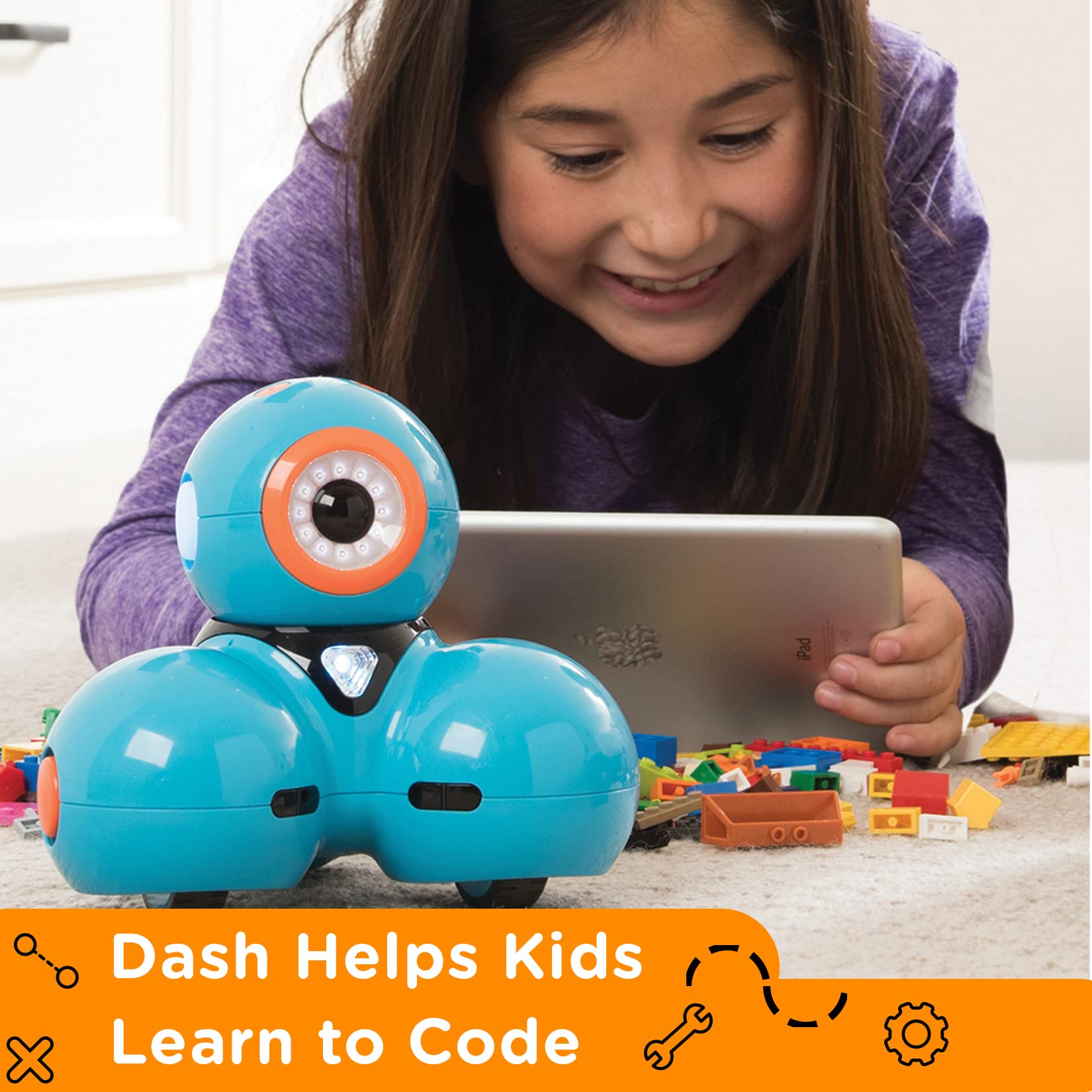 Wonder Workshop Dash Robot for Kids, Interactive Coding & Play, Ages 6-11, Includes Building Brick Connectors & USB Charger