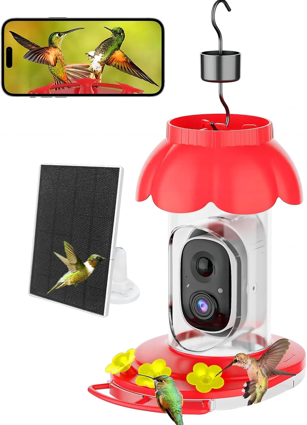 Hummingbird Feeder with Camera,Wireless Smart Bird Feeders for Outdoors Video Watching AI Camera with Auto Capture Videos & Motion Detection Ideal Gift for Bird Lovers