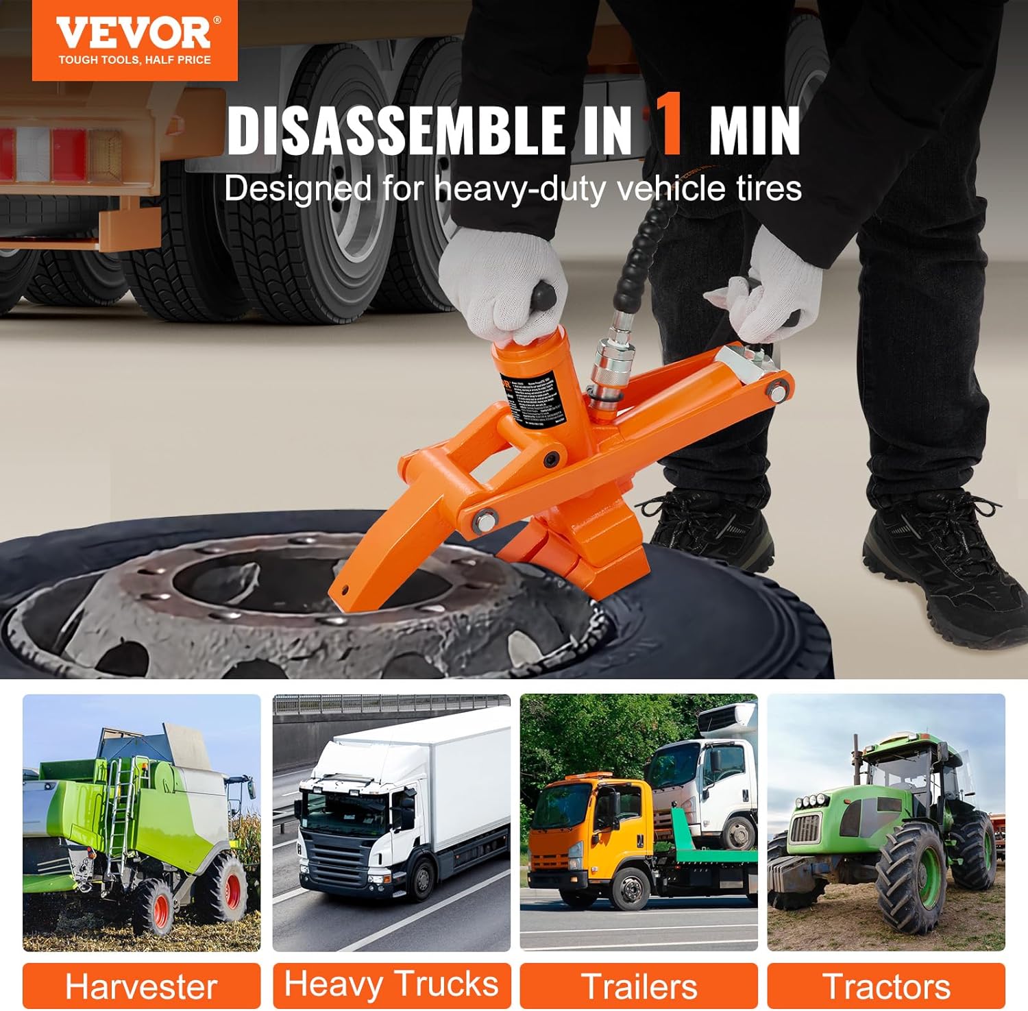 EcoTools Hydraulic Bead Breaker 10000 PSI Alloy Steel for Tractors, Trucks, Buses, Orange