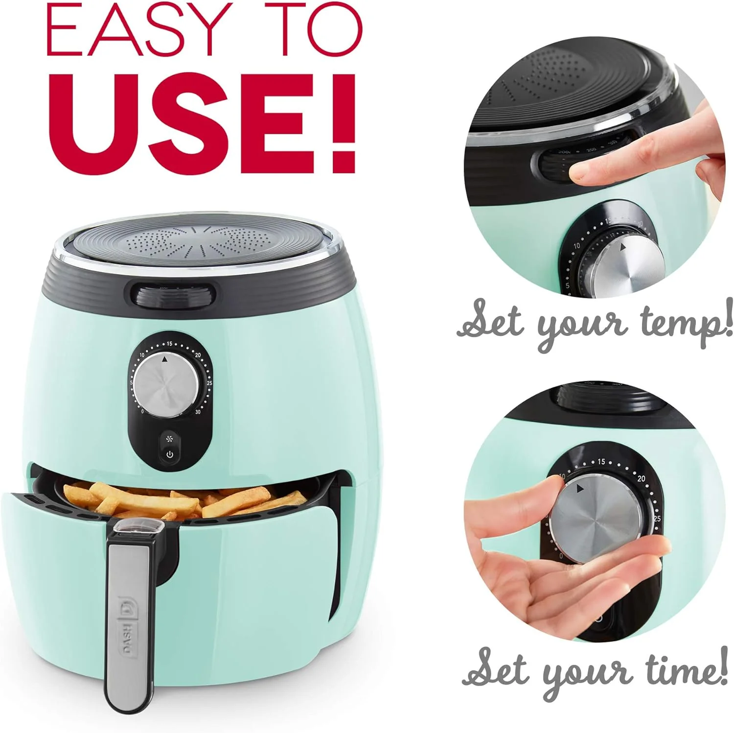 Dash Deluxe Electric Air Fryer + Oven Cooker with Temperature Control, Non-stick Fry Basket, Recipe Guide + Auto Shut off Feature, 1200-Watt, 3 Quart - Aqua