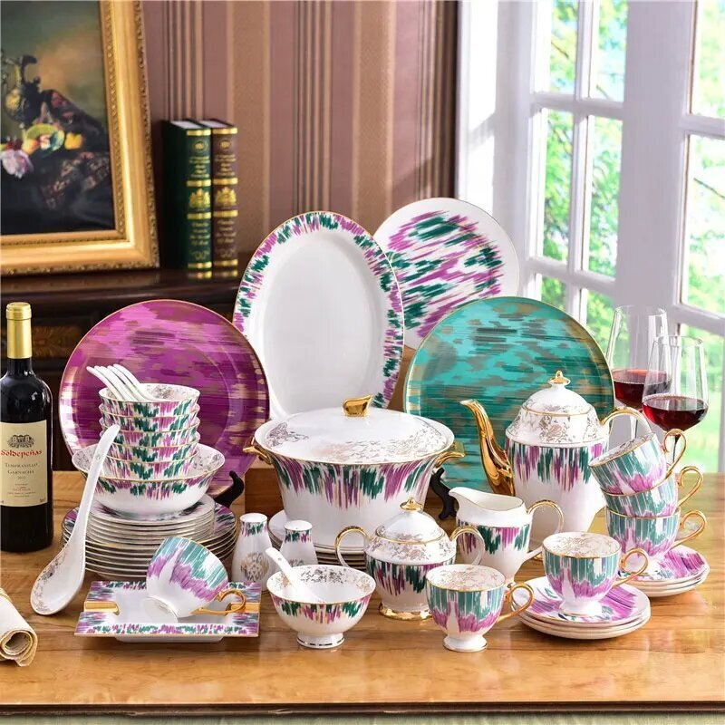 Western Ceramic 58-Piece Dinnerware Set – Includes Coffee Set, Plates, Bowls, and More