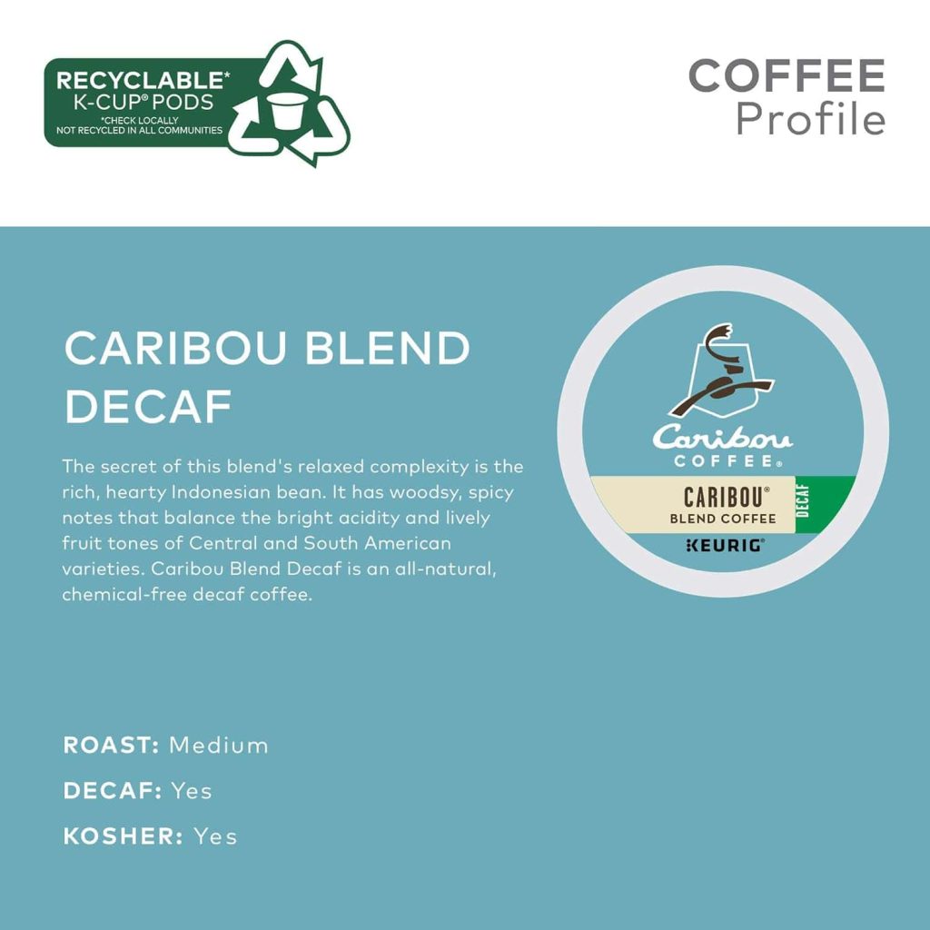 Caribou Coffee Decaf K-Cup Pods, Medium Roast, 96 Count – Rainforest Alliance Certified