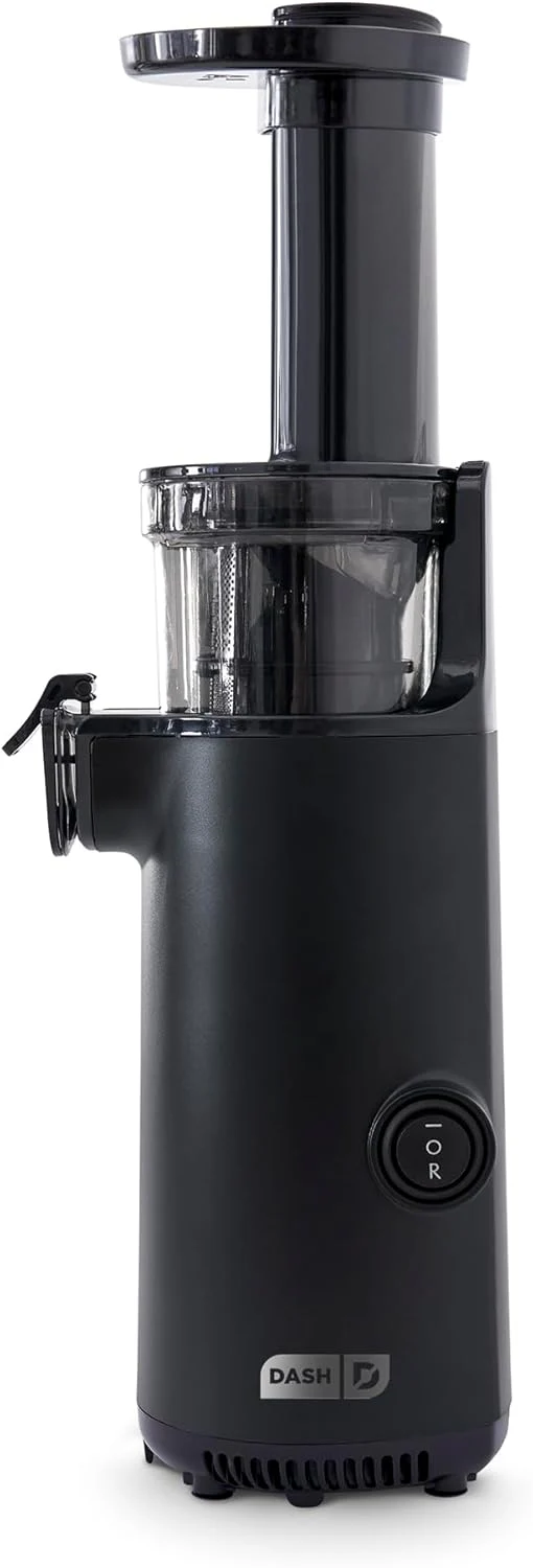 DASH Deluxe Compact Masticating Slow Juicer, Easy to Clean Cold Press Juicer with Brush, Pulp Measuring Cup, Frozen Attachment and Juice Recipe Guide - Black