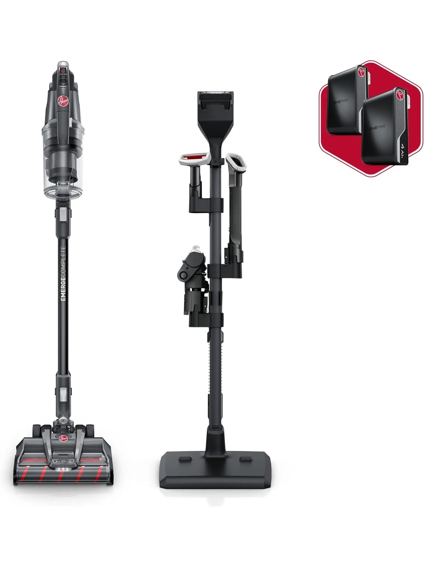Hoover ONEPWR WindTunnel Emerge Complete Cordless Lightweight Stick Vacuum with All-Terrain Dual Brush Roll, 2 Batteries Included, BH53654VE, Black