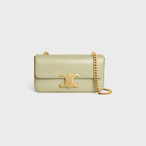 Replicate CHAIN SHOULDER BAG CLAUDE IN SHINY CALFSKIN ALMOND GREEN(1:1 replica)