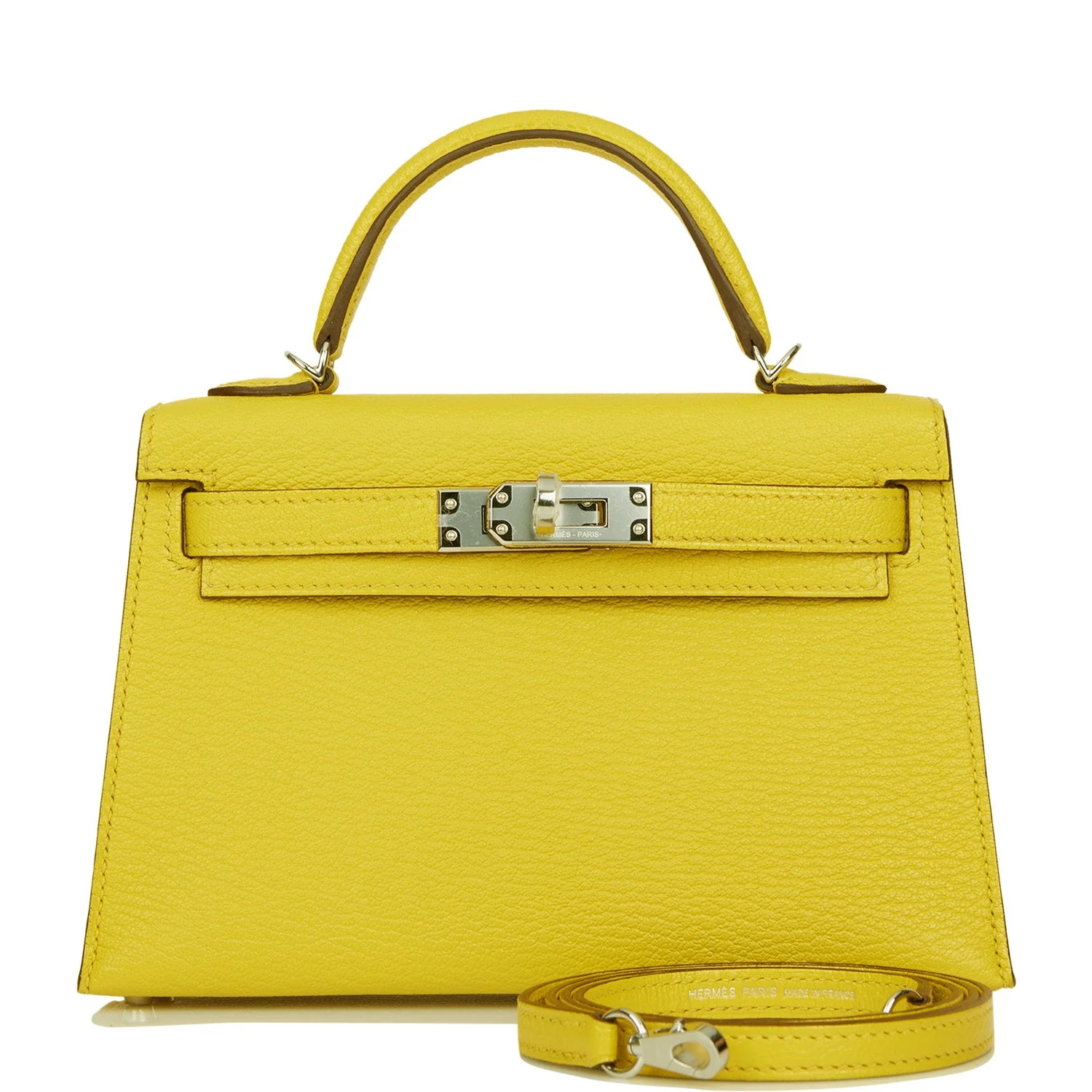 Replicate Hermes Kelly Sellier 20 Jaune de Naples Verso Ch��vre Palladium Hardware(1:1 replica)