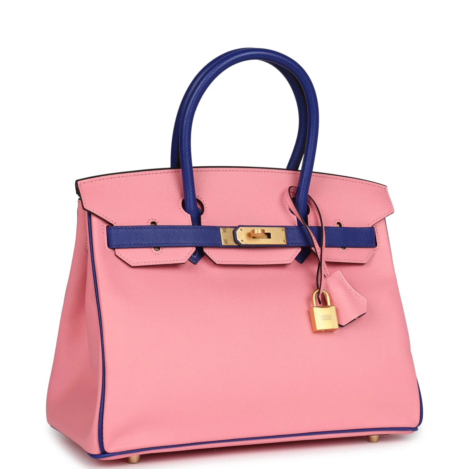 Replicate Hermes Special Order (HSS) Birkin 30 Rose Confetti and Bleu Electric Epsom Brushed Gold Hardware(1:1 replica)