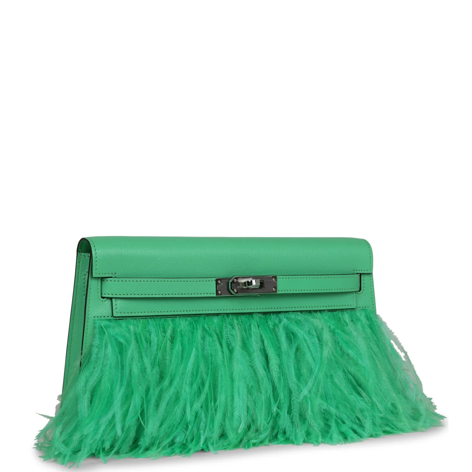 Replicate Hermes Kelly Elan Foile Vert Comics Chevre and Ostrich Feather Palladium Hardware(1:1 replica)