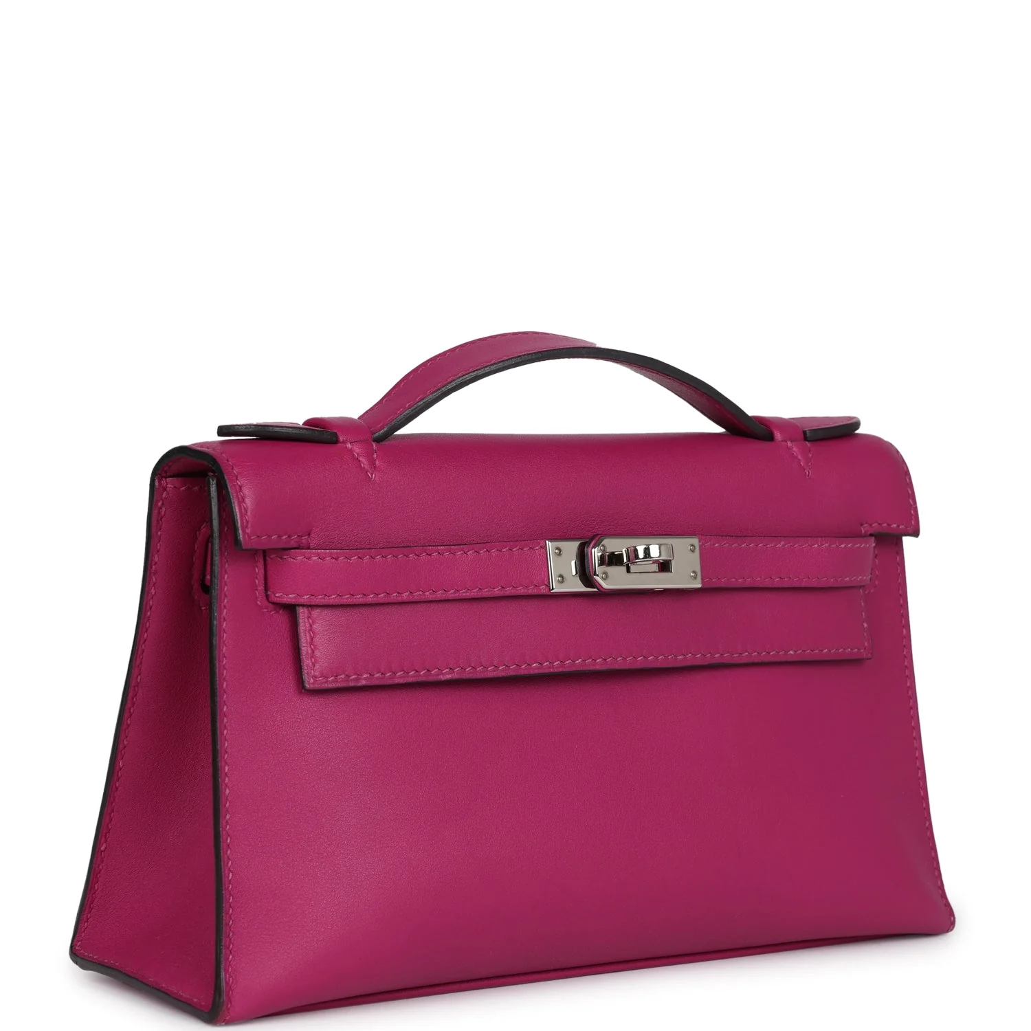 Replicate Hermes Kelly Pochette Rose Pourpre Swift Palladium Hardware(1:1 replica)