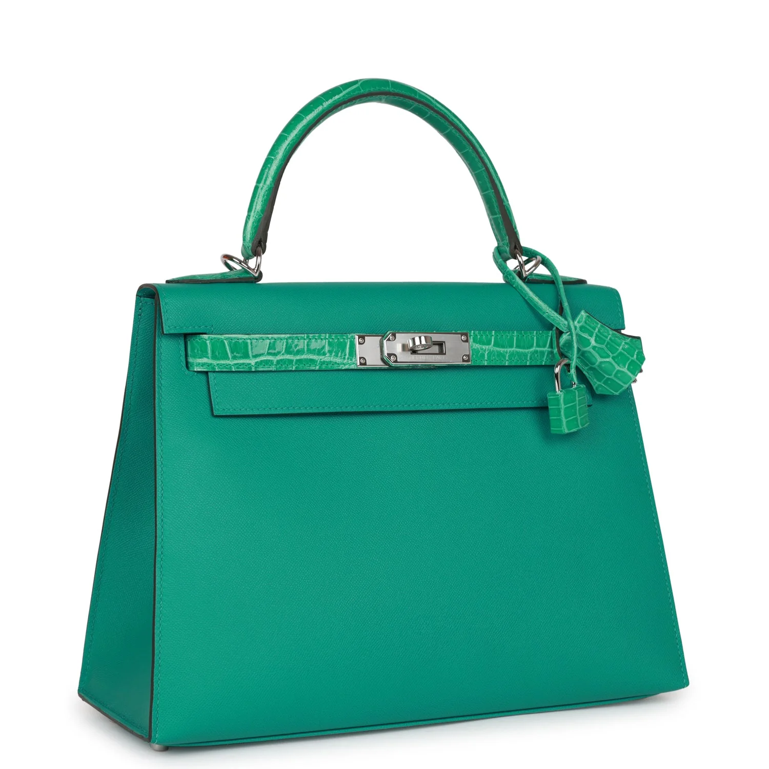 Replicate Hermes Kelly Sellier 28 Vert Verone Madame and Shiny Niloticus Crocodile Touch Palladium Hardware(1:1 replica)
