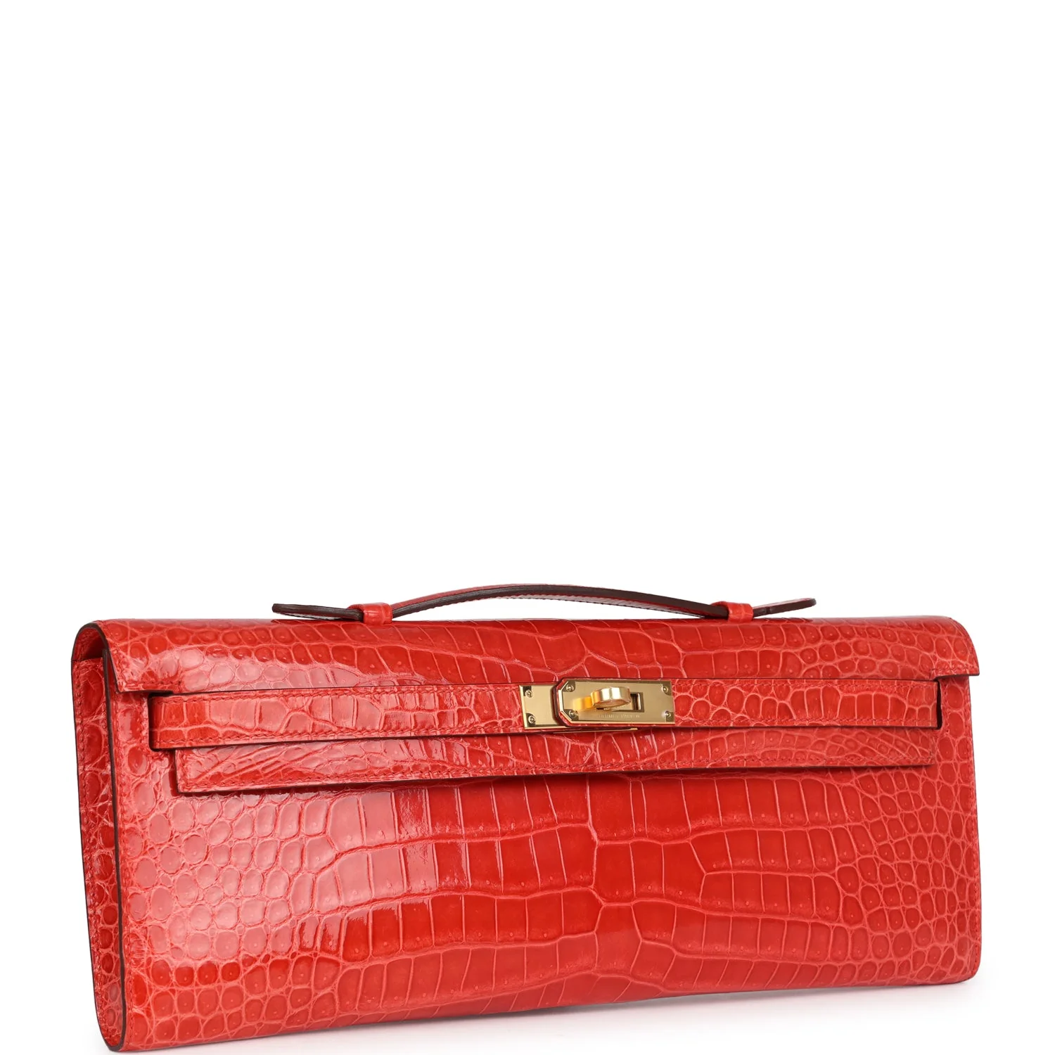 Replicate Hermes Kelly Cut Orange Poppy Shiny Porosus Crocodile Gold Hardware(1:1 replica)
