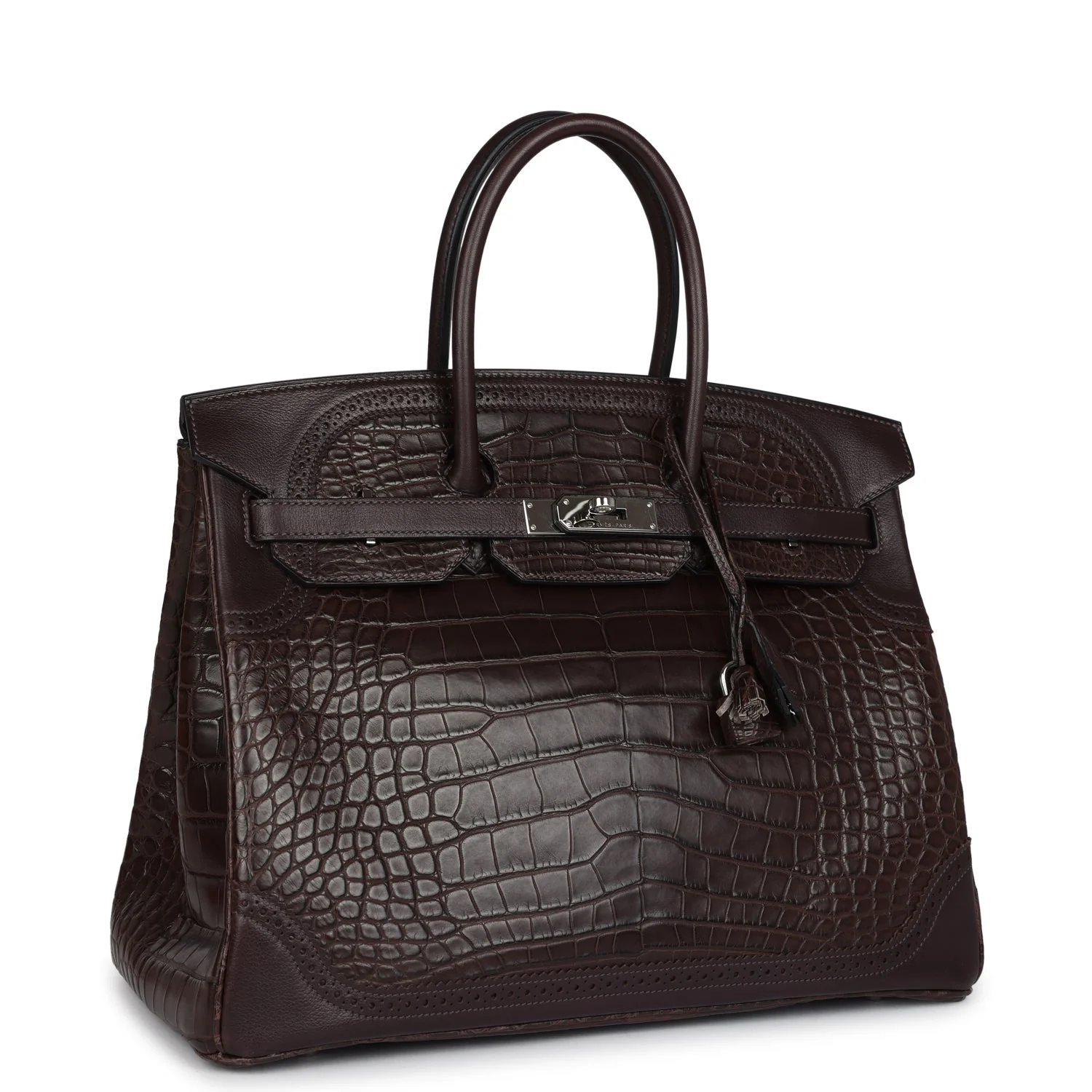 Replicate Hermes Ghillies Birkin 35 Ebene Matte Alligator and Swift Palladium Hardware(1:1 replica)