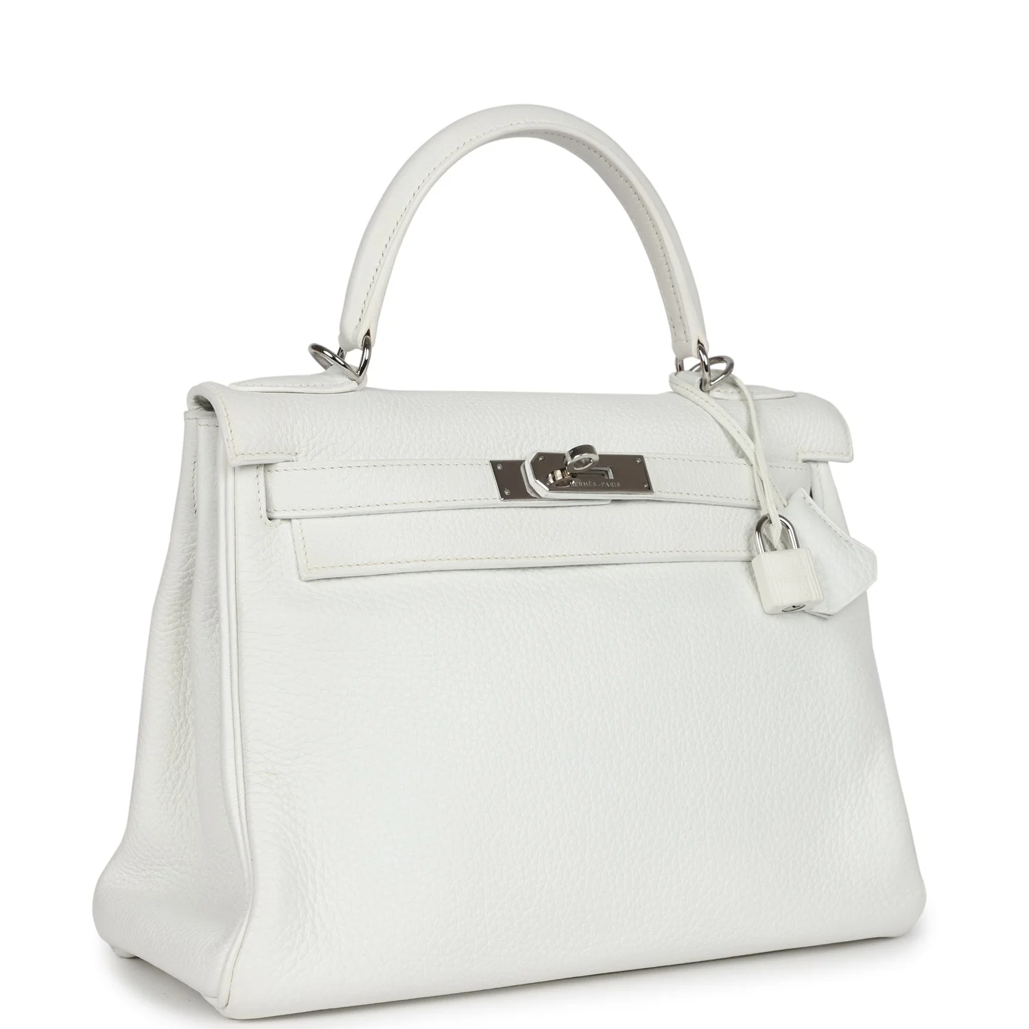 Replicate Vintage Hermes Kelly Retourne 28 White Clemence Palladium Hardware(1:1 replica)