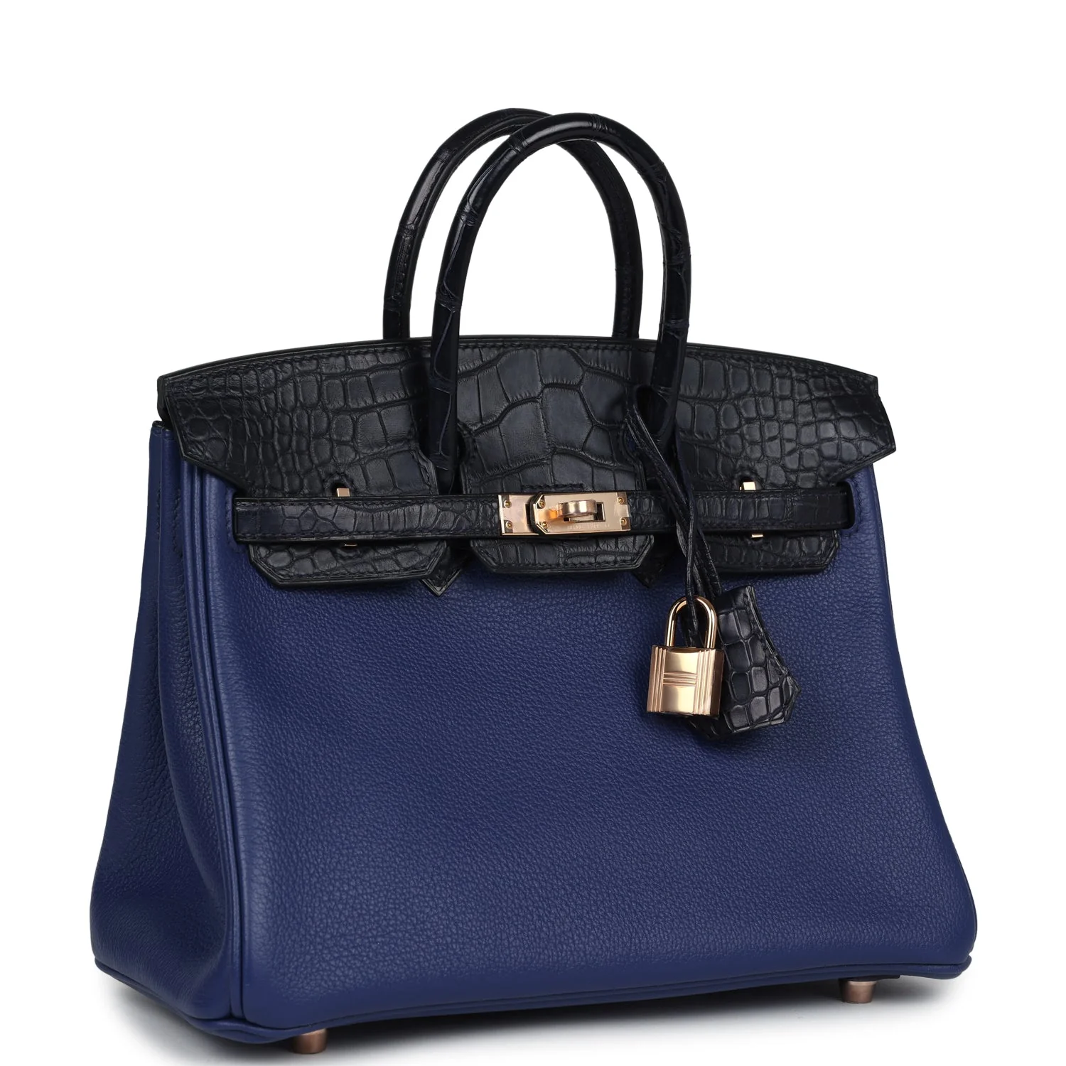 Replicate Hermes Birkin 25 Bleu Saphir Taurillion Novillo and Bleu Marine Matte Alligator Touch Rose Gold Hardware(1:1 replica)