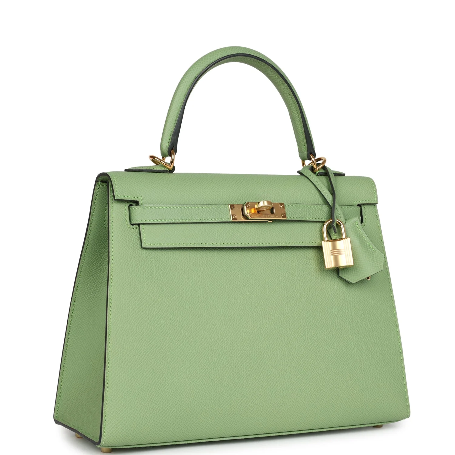 Replicate Hermes Kelly Sellier 25 Vert Criquet Epsom Gold Hardware(1:1 replica)
