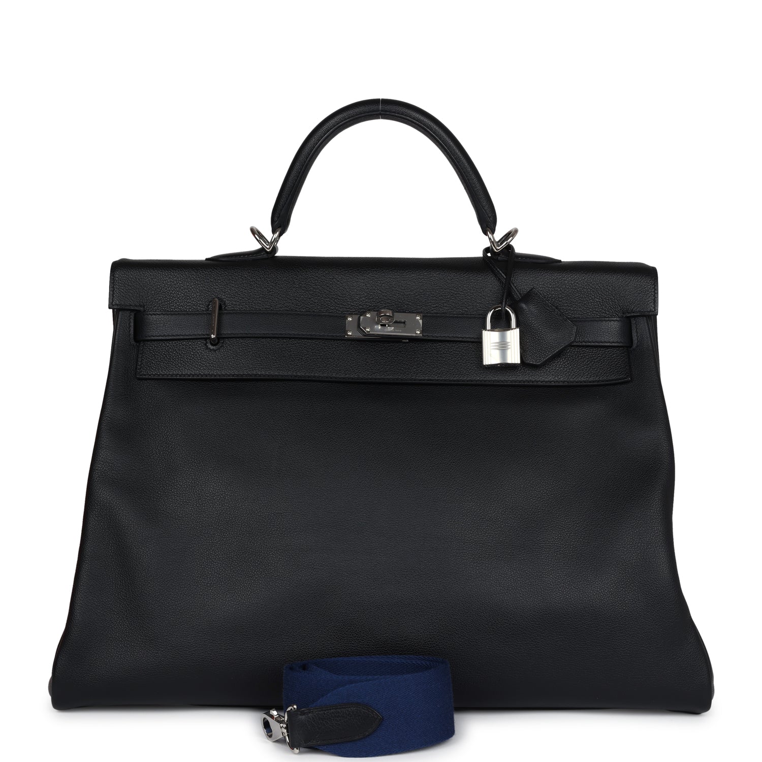 Replicate Hermes Kelly Voyage 50 Black Evercolor Palladium Hardware(1:1 replica)