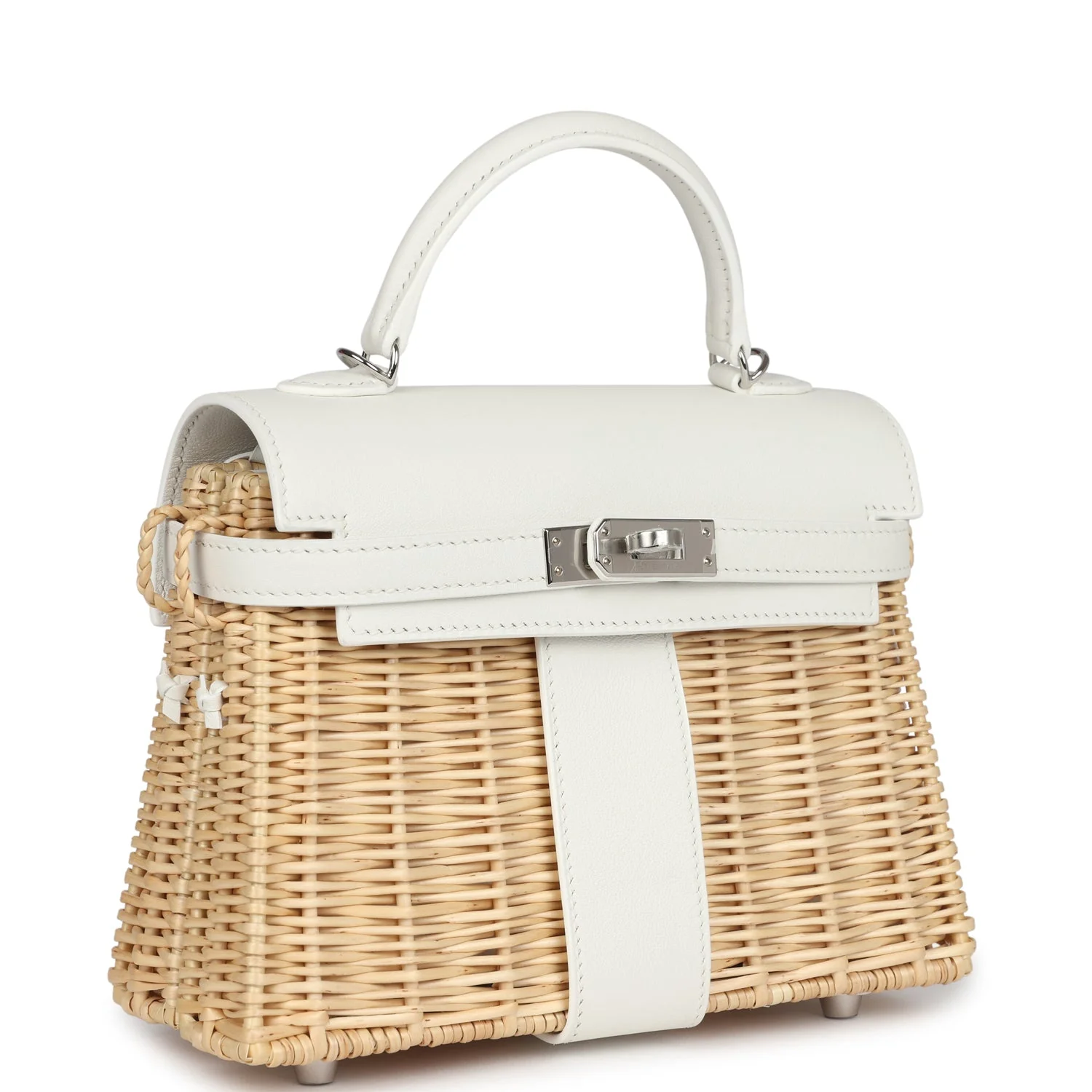 Replicate Hermes Mini Picnic Kelly 20 White Swift Palladium Hardware(1:1 replica)