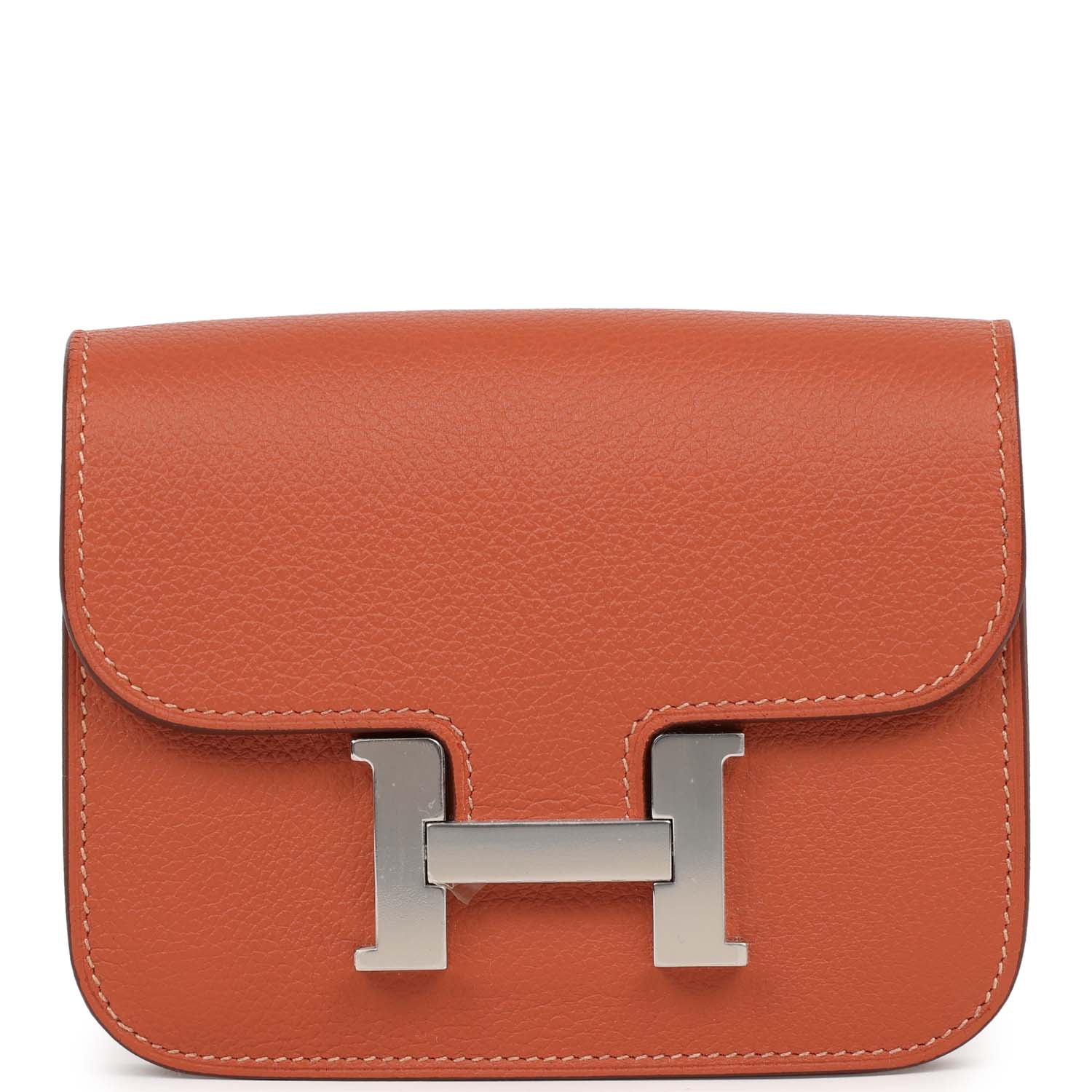 Replicate Hermes Constance Slim Wallet Brique Evercolor Palladium Hardware(1:1 replica)