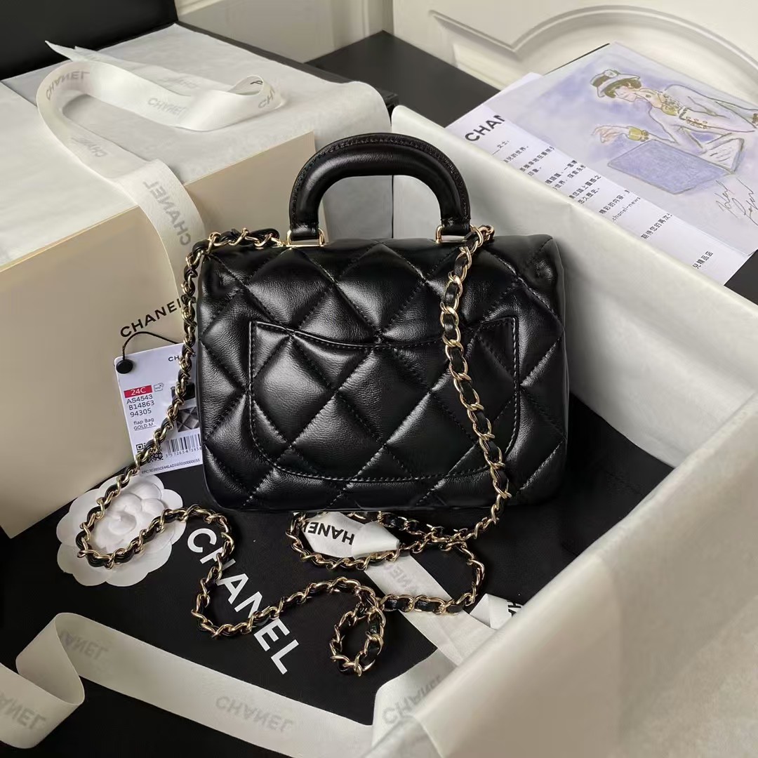 Replicate Chanel 24C AS4543 Mini Flap Bag Chain Bag Top Handle Black Lambskin(1:1 replica)