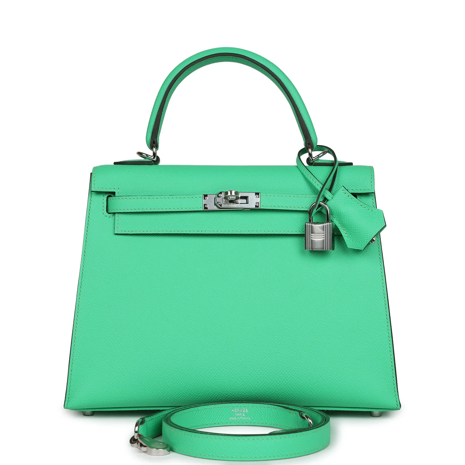 Replicate Hermes Kelly Sellier 25 Vert Comics Epsom Palladium Hardware(1:1 replica)