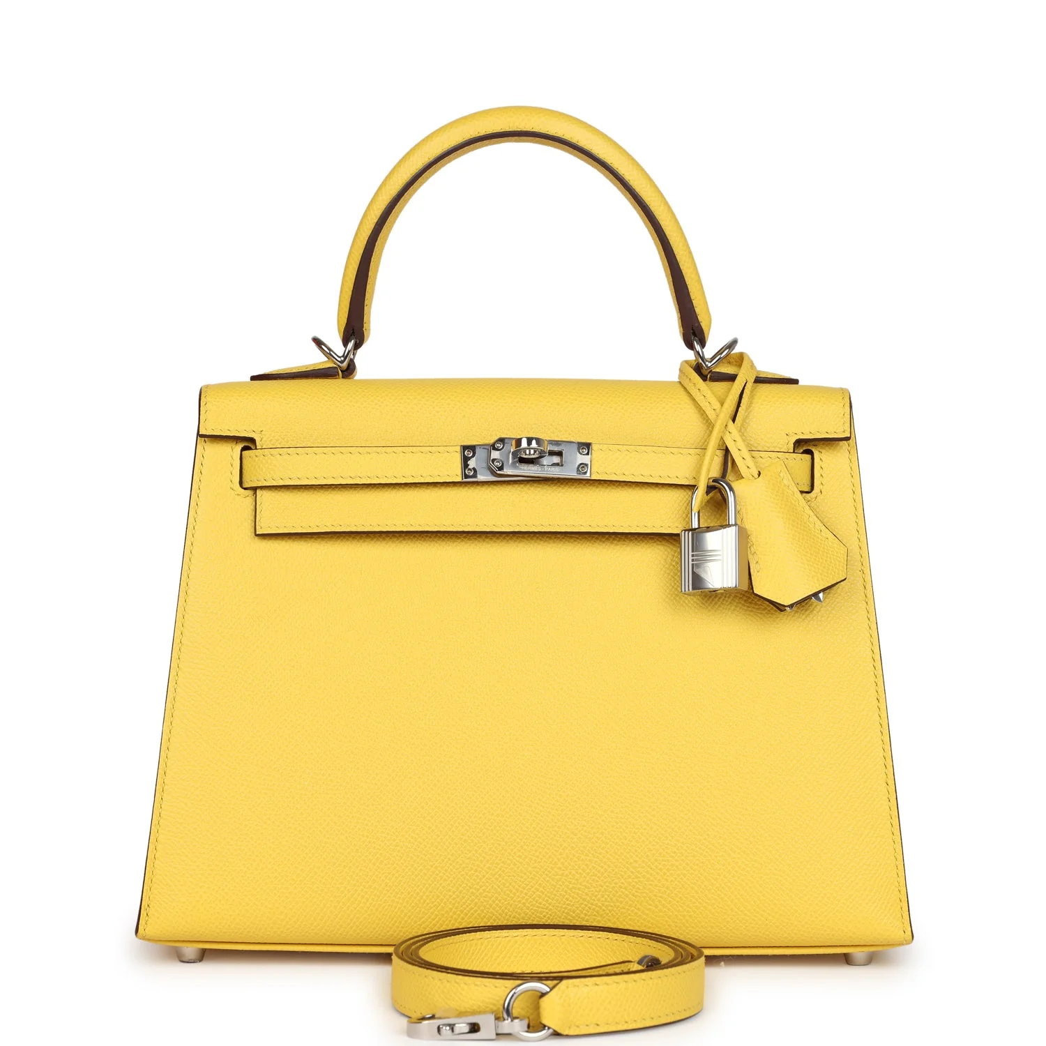 Replicate Hermes Kelly Sellier 25 Jaune De Naples Epsom Palladium Hardware(1:1 replica)