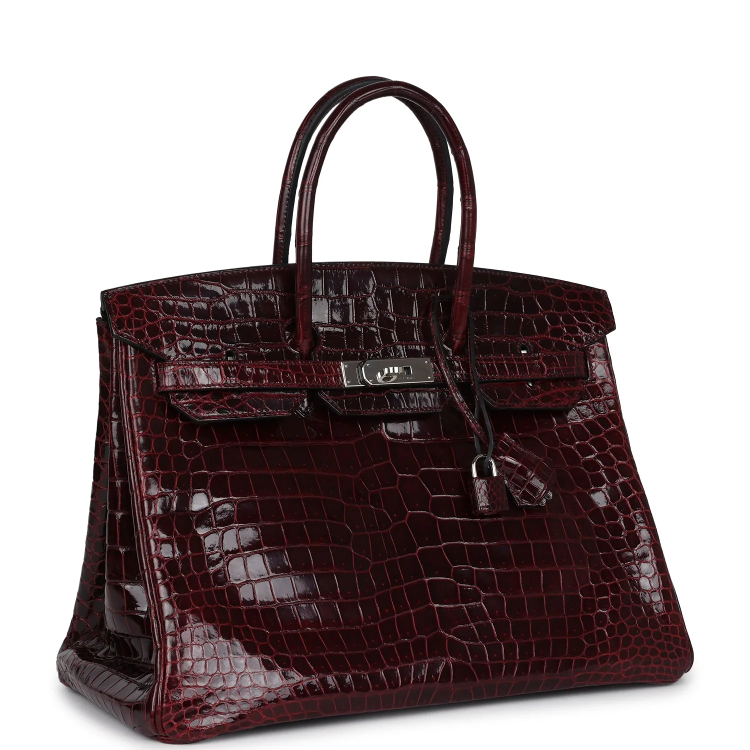 Replicate Hermes Birkin 35 Bordeaux Shiny Porosus Crocodile Palladium Hardware(1:1 replica)