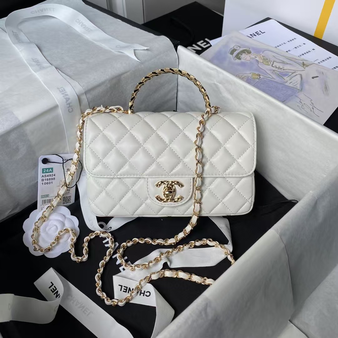 Replicate Chanel 24A AS4924 Mini Flap Bag With Top Handle White(1:1 replica)