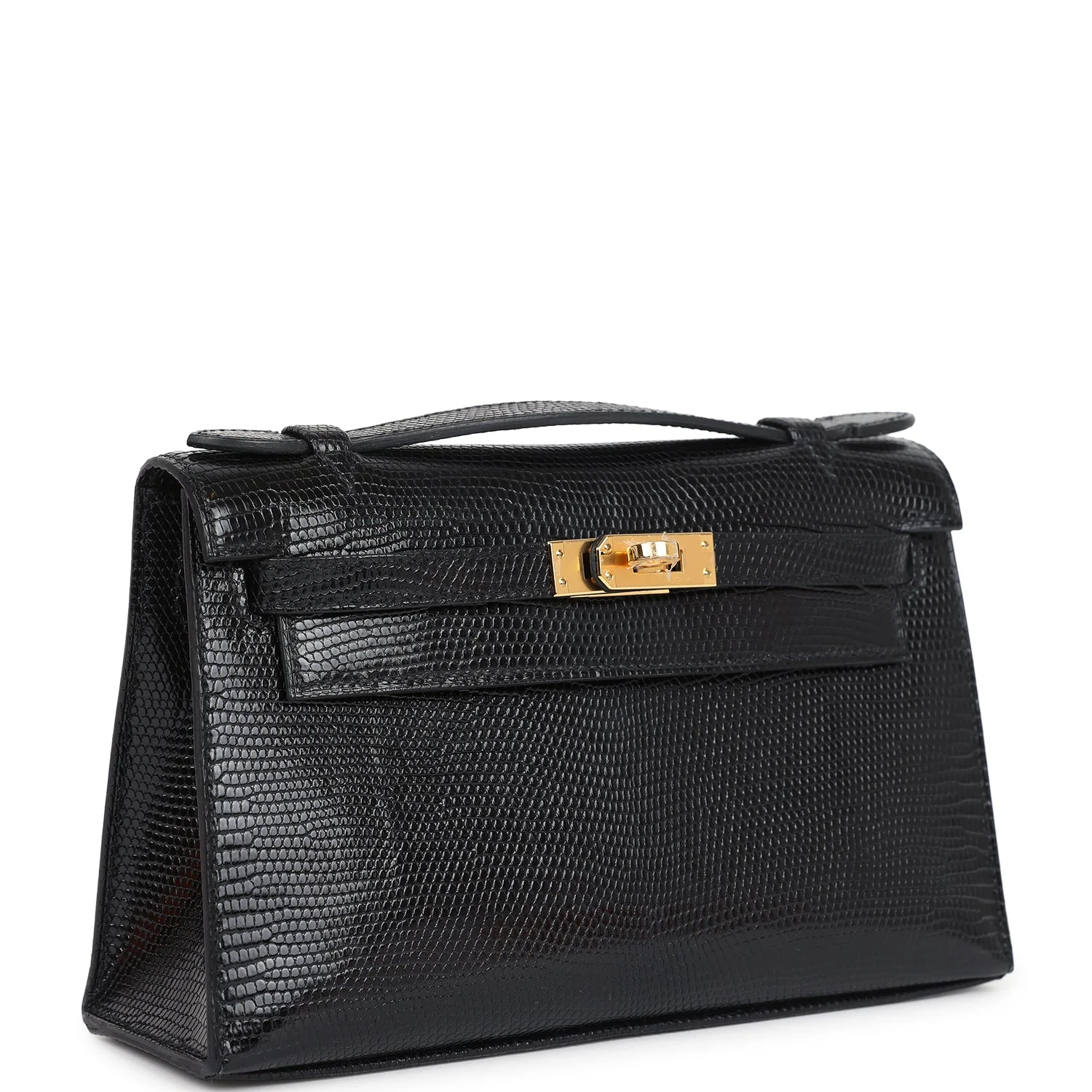 Replicate Hermes Kelly Pochette Black Varanus Niloticus Lizard Gold Hardware(1:1 replica)