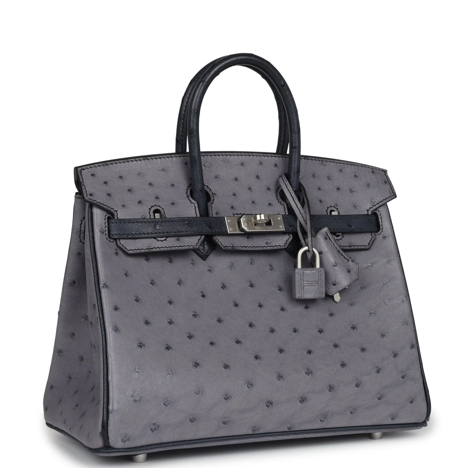 Replicate Hermes Special Order (HSS) Birkin 25 Gris Agate and Bleu Indigo Ostrich Brushed Palladium Hardware(1:1 replica)