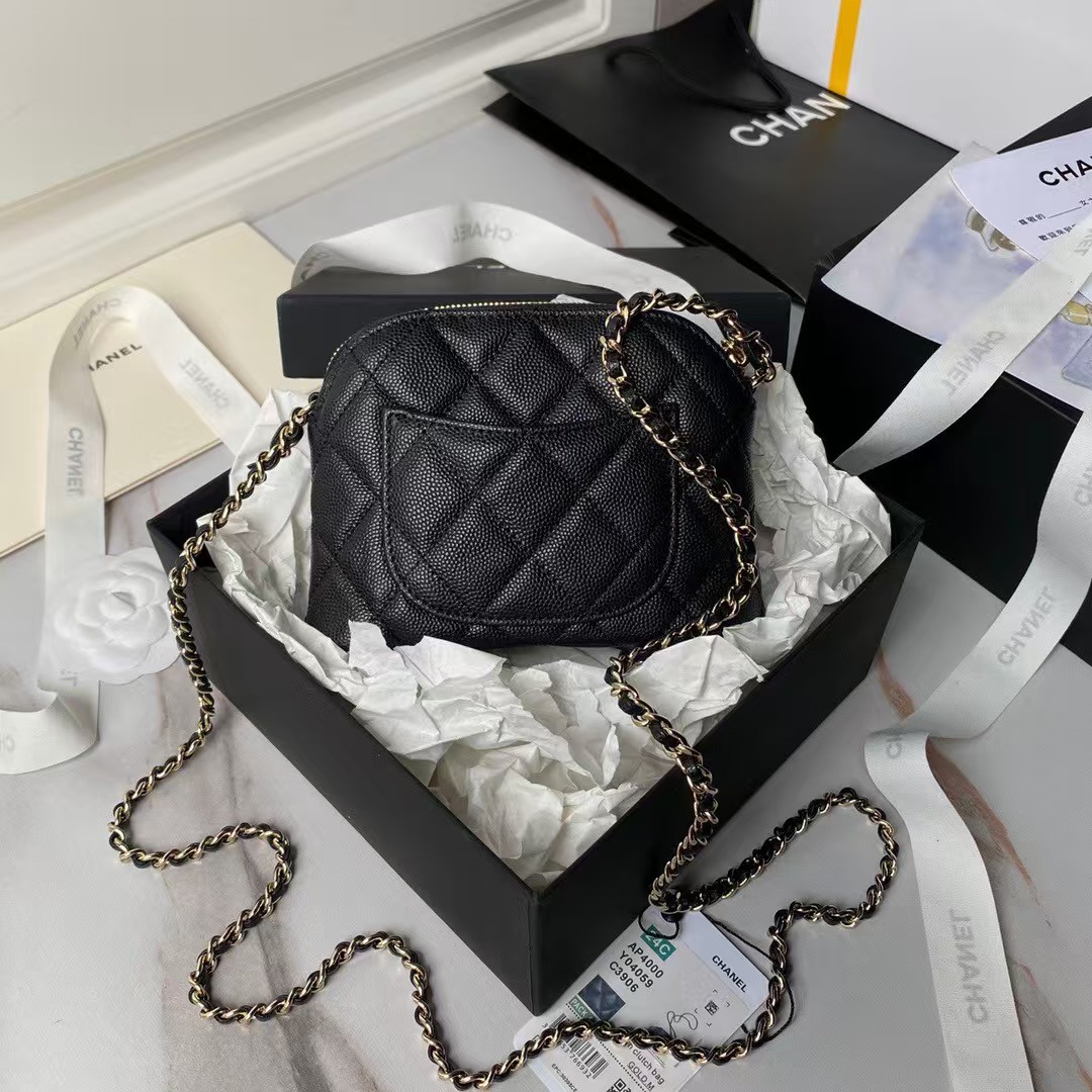 Replicate Chanel 24S AP4000 Mini Clutch With Chain Crossbody Bag Black Caviar Light Gold Hardware(1:1 replica)