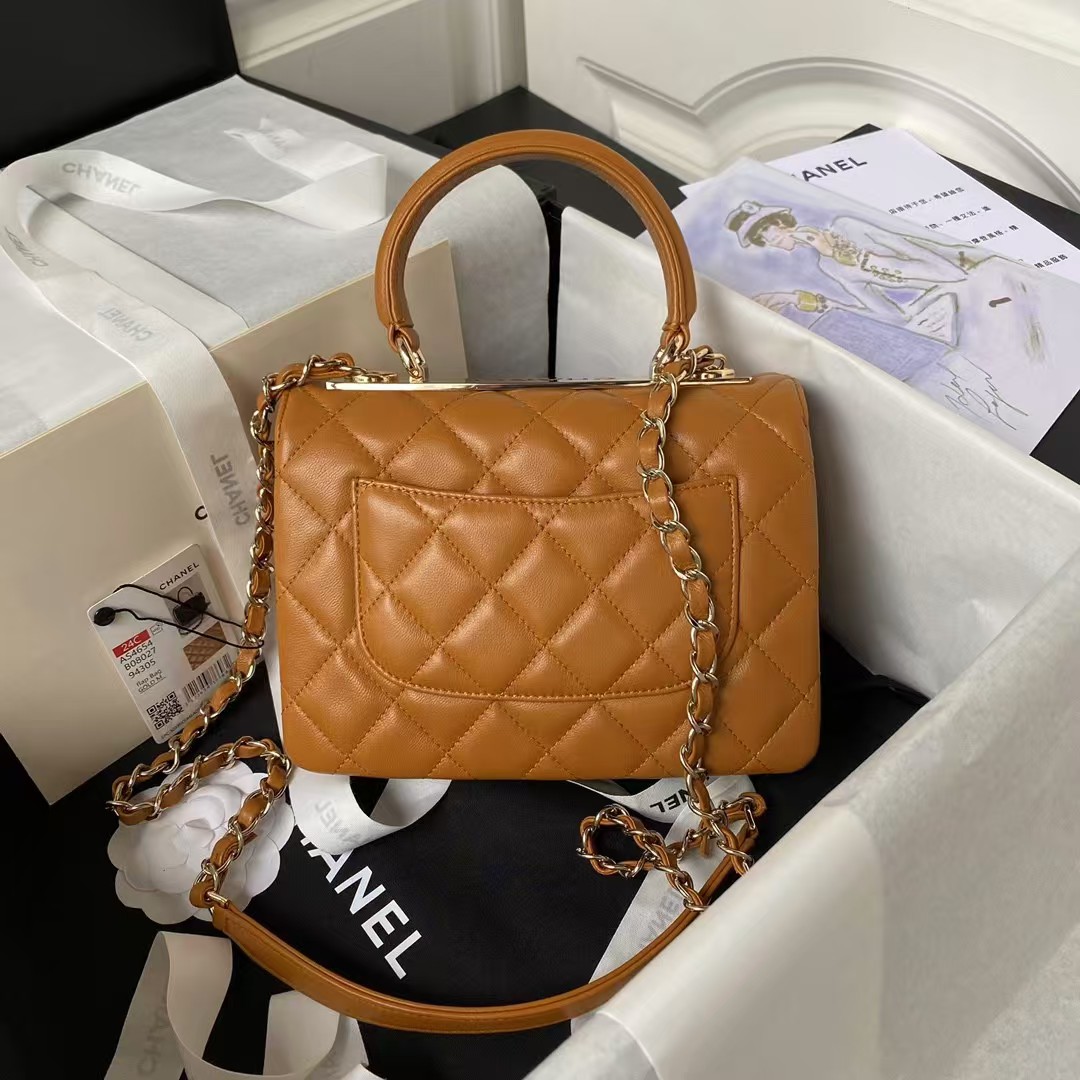 Replicate Chanel AS4654 Mini Trendy CC Flap Bag Caramel Lambskin Light Gold Hardware(1:1 replica)
