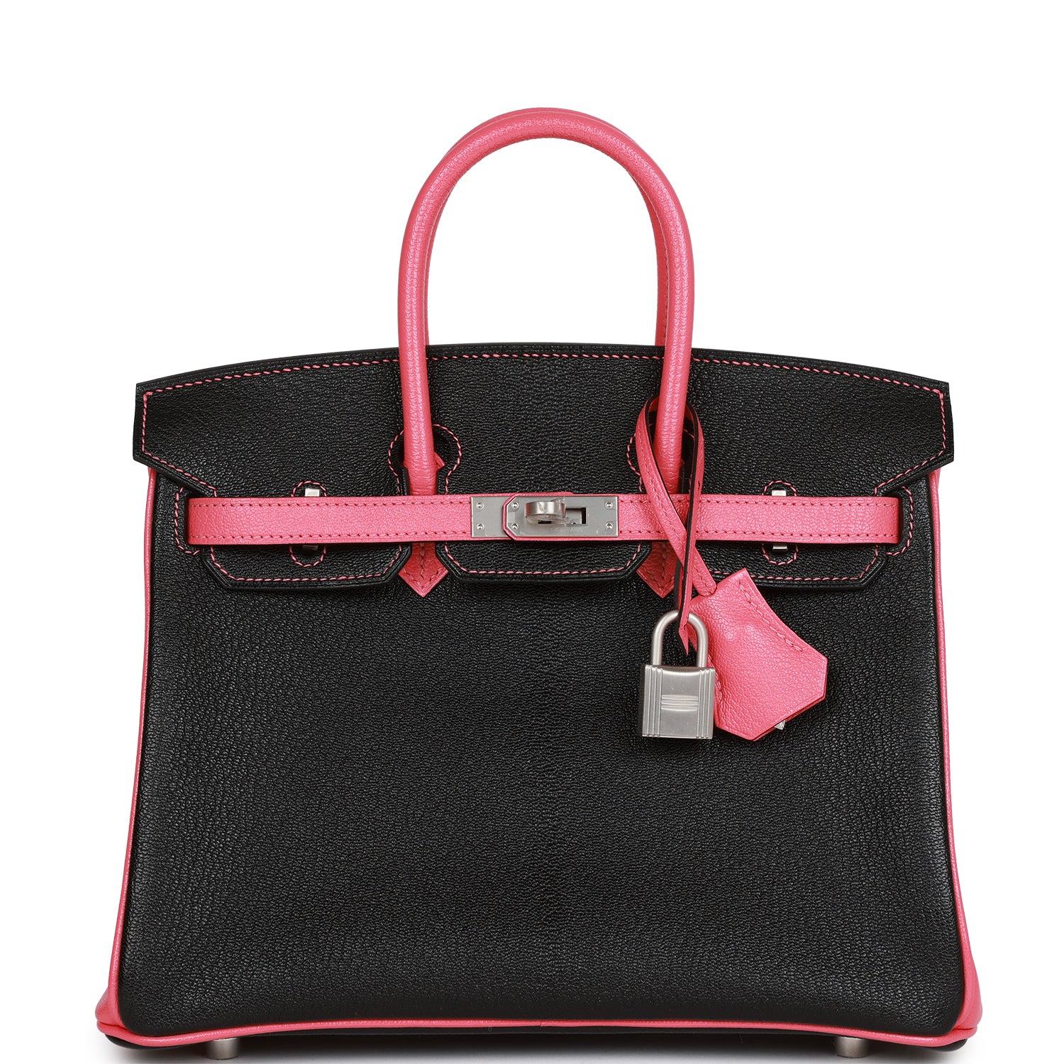 Replicate Hermes Special Order (HSS) Birkin 25 Black and Rose Azalee Chèvre Brushed Palladium Hardware(1:1 replica)
